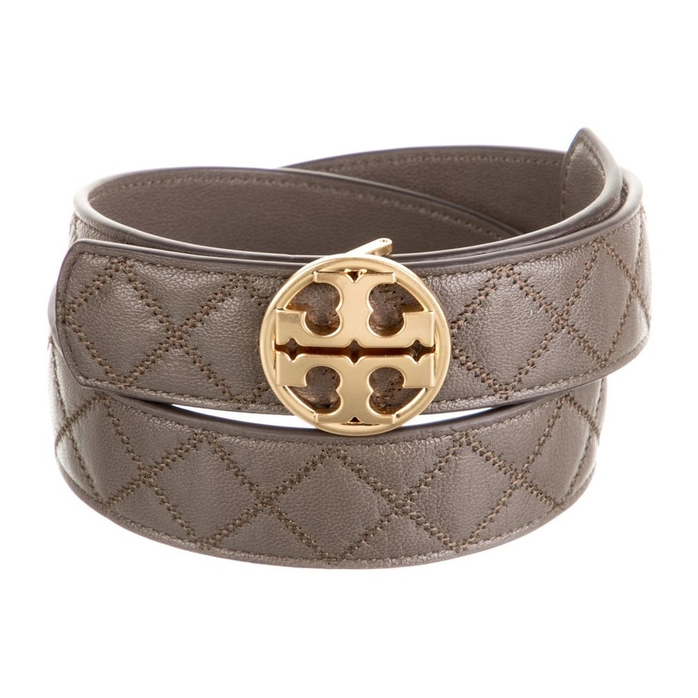 New Tory Burch Willa quilted 1 1/2 inch belt - Volcanic Stone